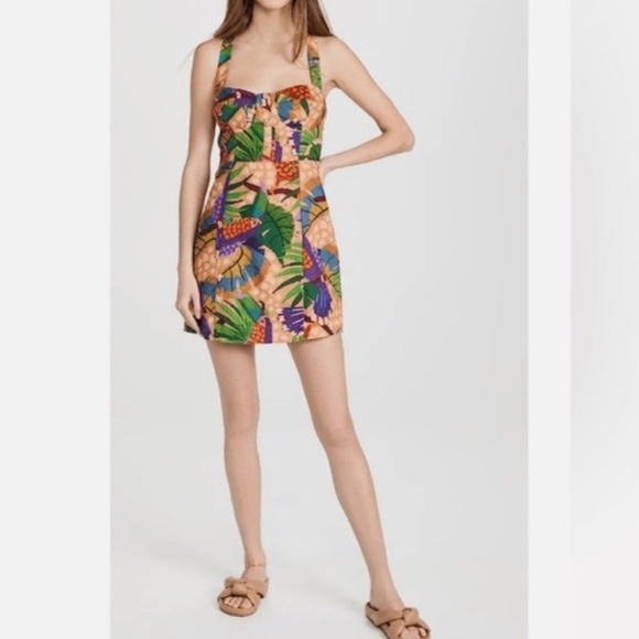 Farm Rio Sand Painted Toucans Linen Mini Dress - Picture 2 of 10